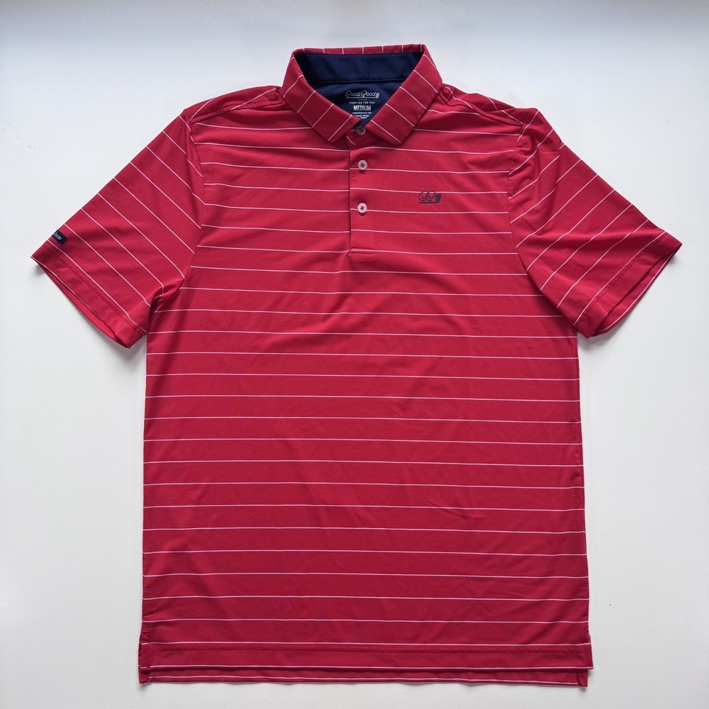 GOOD GOOD Performance Golf Polo Short Sleeve Polo Shirt Mens Medium Red Stripe